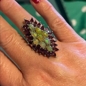 Opal and Amethyst Knuckle Ring Silver Sz7